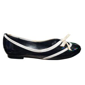 Liliana Black & White Patent Vegan Leather Ballet Flats Bow Embellished 6.5